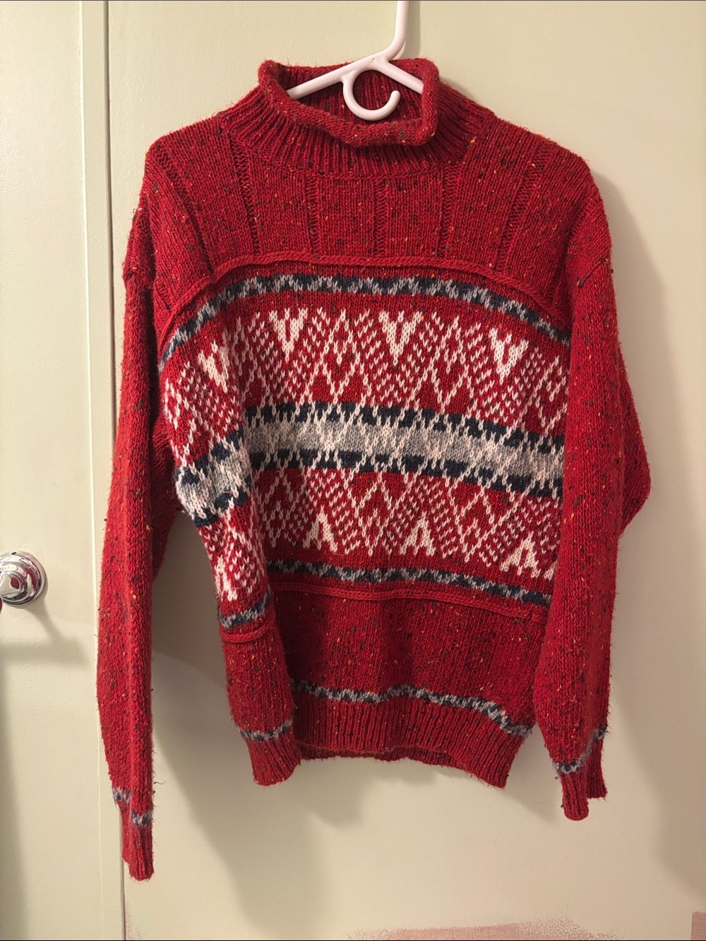 Men's Red Fair Isle Knit Sweater - Classic Turtleneck